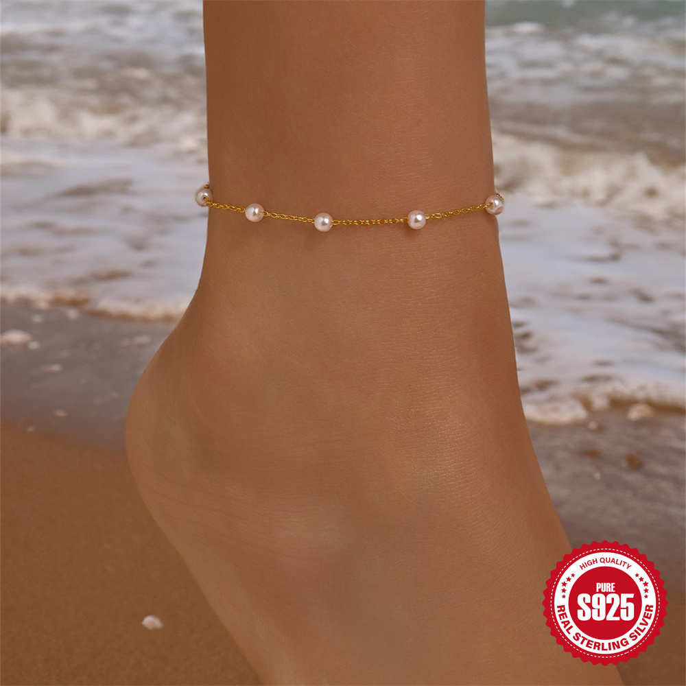 AIDE 925 Sterling Silver Pearl - Anklet Foot Chain review and price