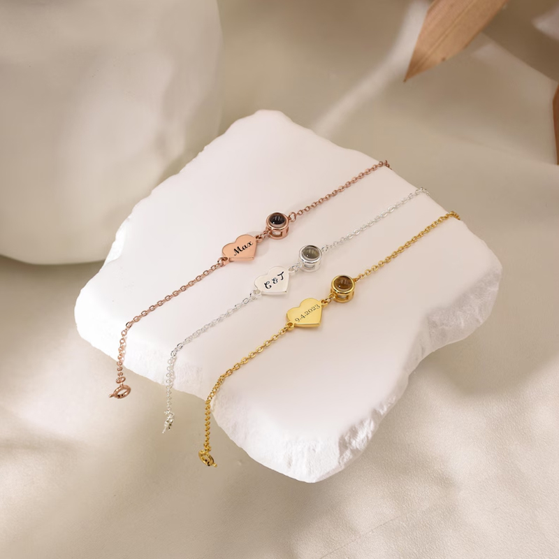Custom Name Bracelet with Phot - Rose Gold Bracelet review and price