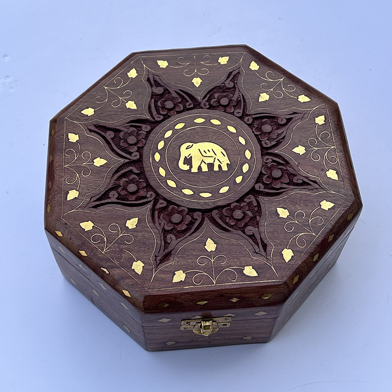 Hand Carved Octagonal Wooden B - Indian Jewelry Watches review and price