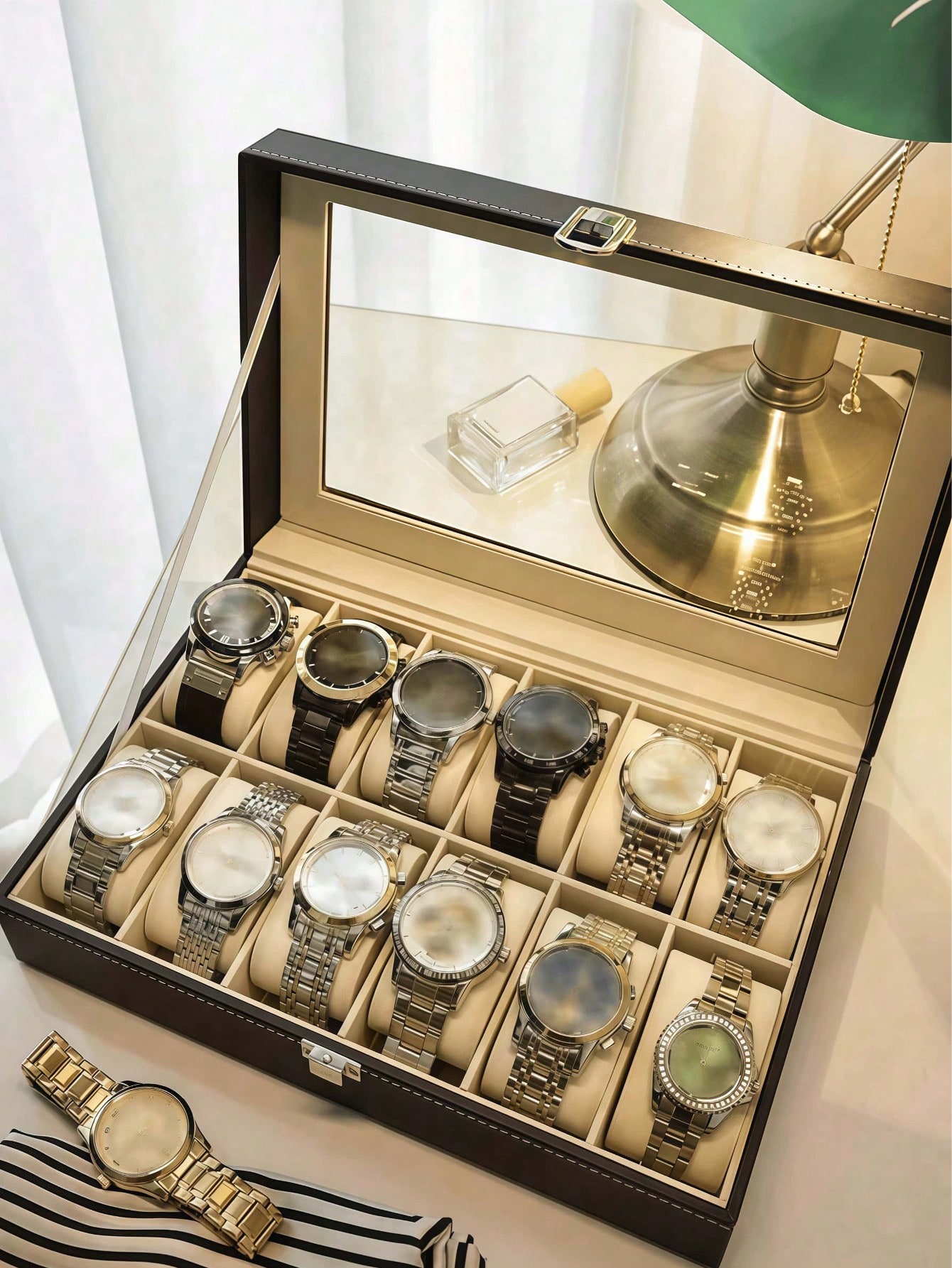 Leather Watch Box with Lock, L - Jewels On Watches review and price