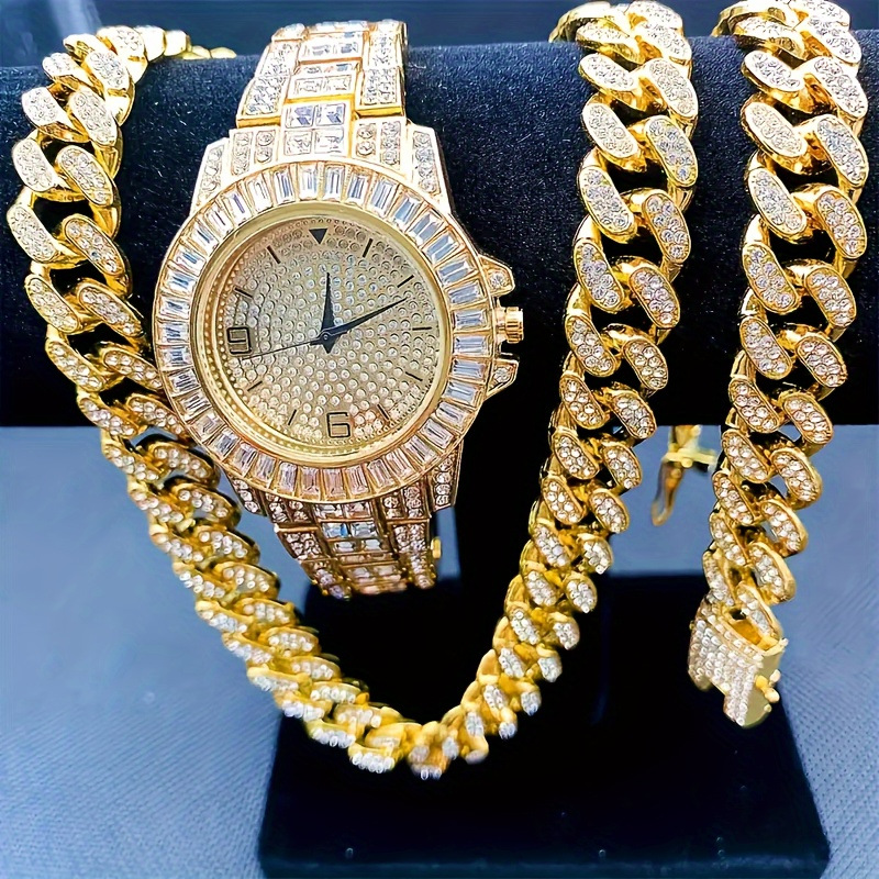 Men's Bling Jewelry Set: Gold  - Jewels On Watches review and price